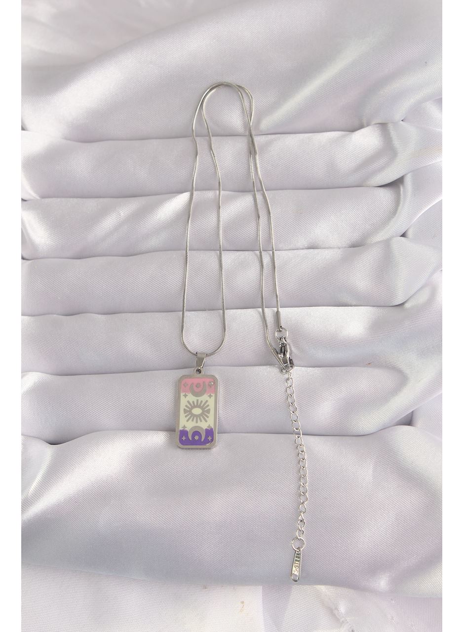 316L Çelik Gümüş Renk Karışık Mineli Ay Figür Tarot Kolye