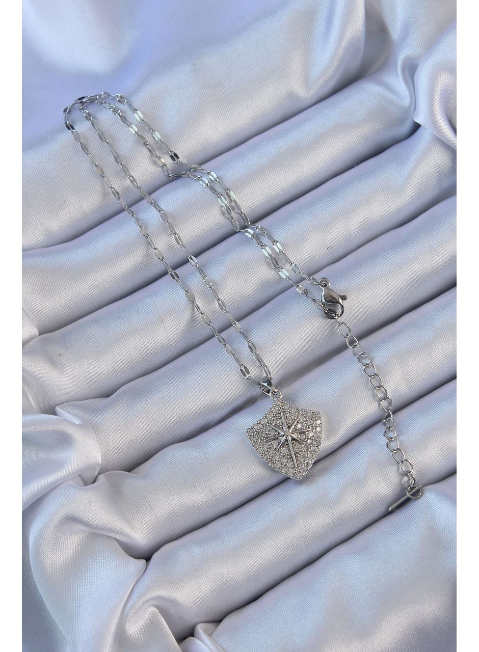 316L Çelik Zincir Gümüş Renk Zirkon Taşlı Kutup Yıldızı Kolye