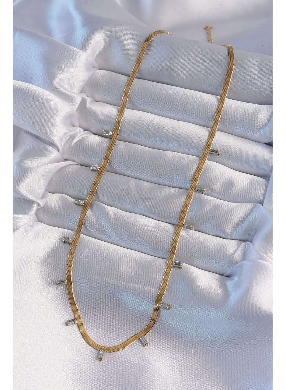 316L Çelik Gold Renk Baget Taşlı İtalyan Zincir Kolye