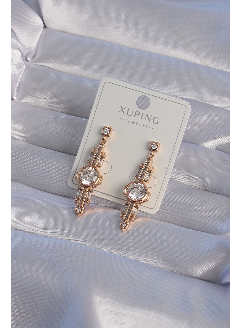 XUPİNG Rose Renk Zirkon Taşlı Geometrik Sallantılı Küpe