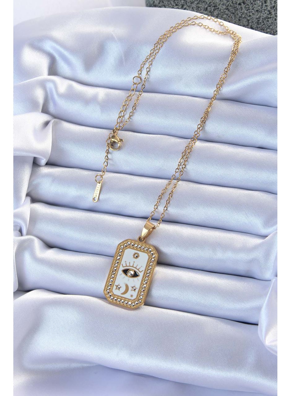 316L Çelik Zincir Altın Renk Mineli Zirkon Taşlı Göz Figür Tarot Kolye