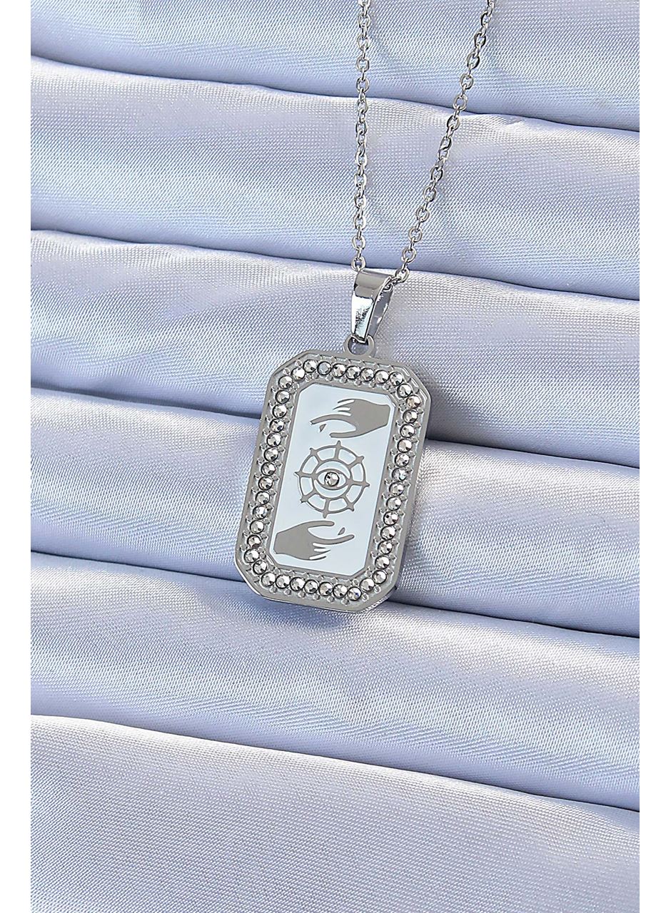 316L Çelik Zincir Gümüş Renk Mineli Zirkon Taşlı Göz Figür Tarot Kolye