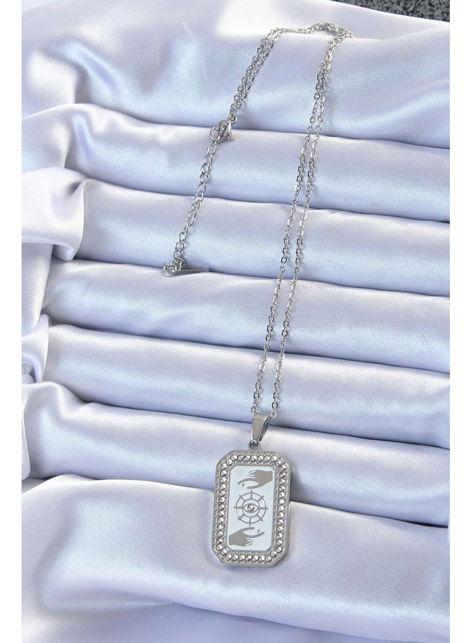 316L Çelik Zincir Gümüş Renk Mineli Zirkon Taşlı Göz Figür Tarot Kolye