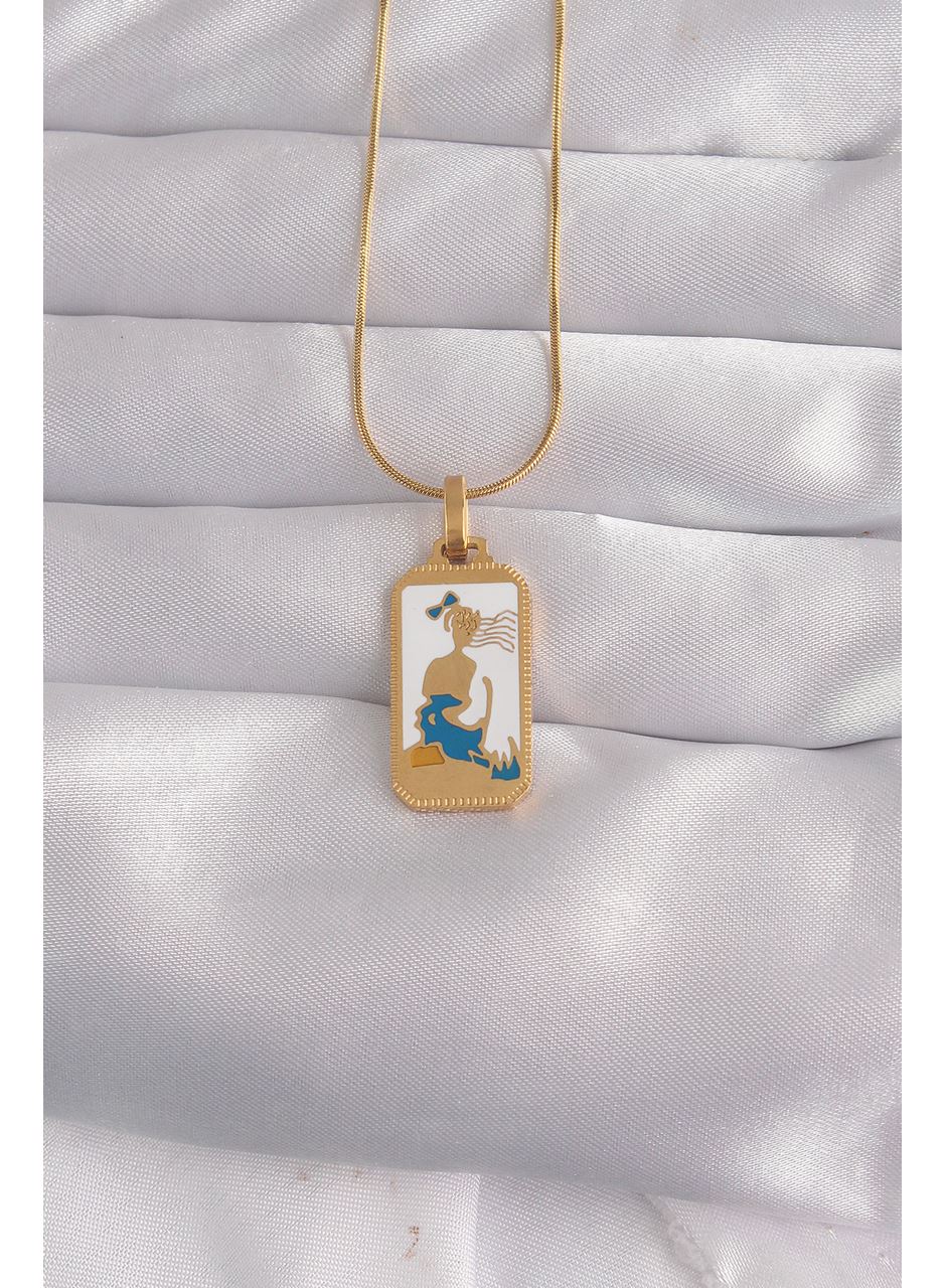 316L Çelik Gold Renk Beyaz Mineli Kız Figür Tarot Kolye