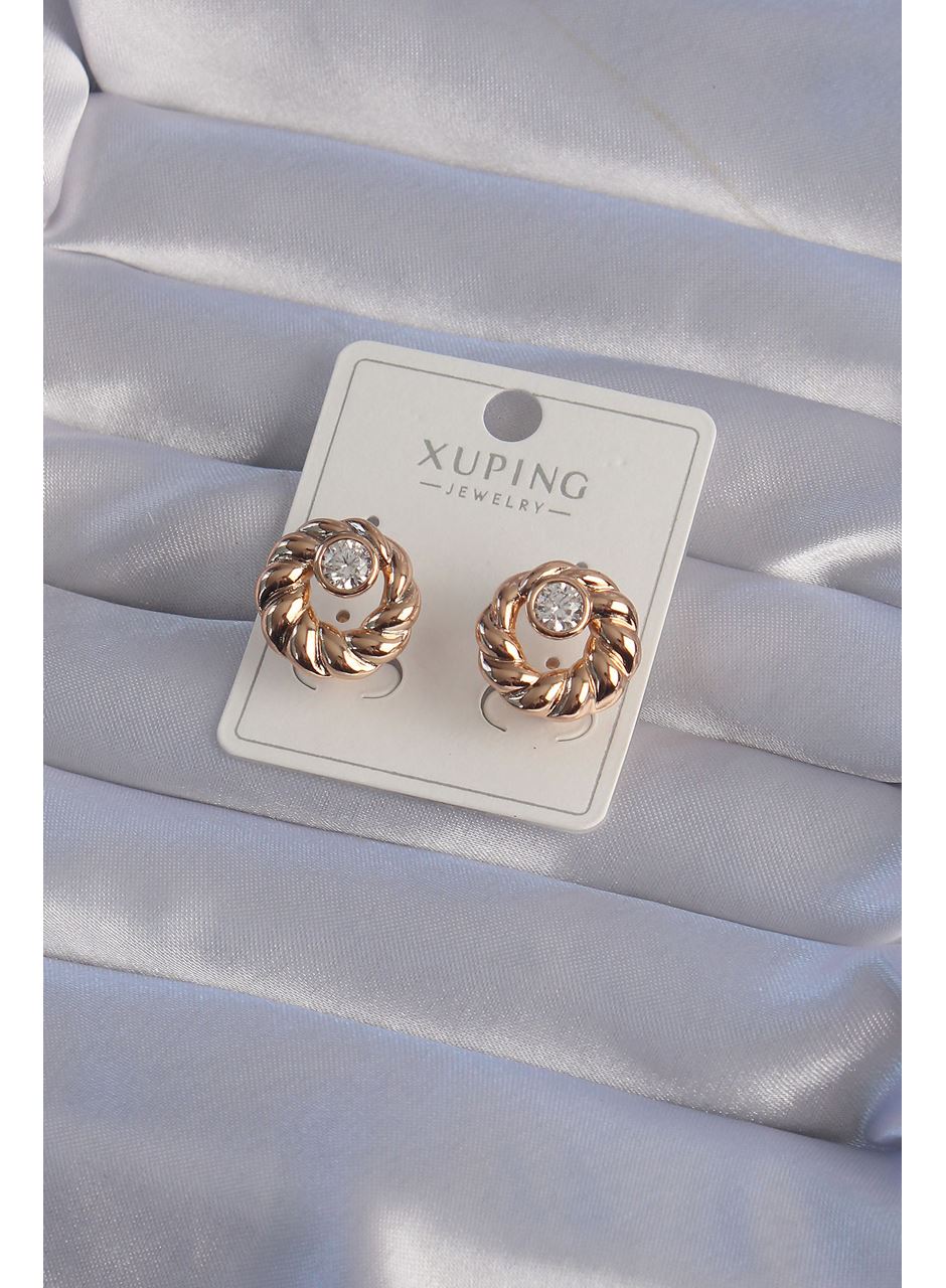 XUPİNG Rose Renk Oval Zirkon Taşlı Burgu Model Küpe
