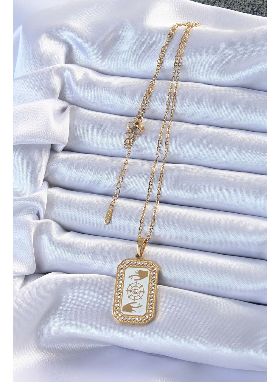 316L Çelik Zincir Altın Renk Mineli Zirkon Taşlı Göz Figür Tarot Kolye