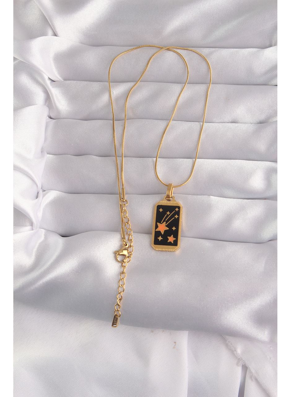 316L Çelik Gold Renk Siyah Mineli Yıldız Figür Tarot Kolye