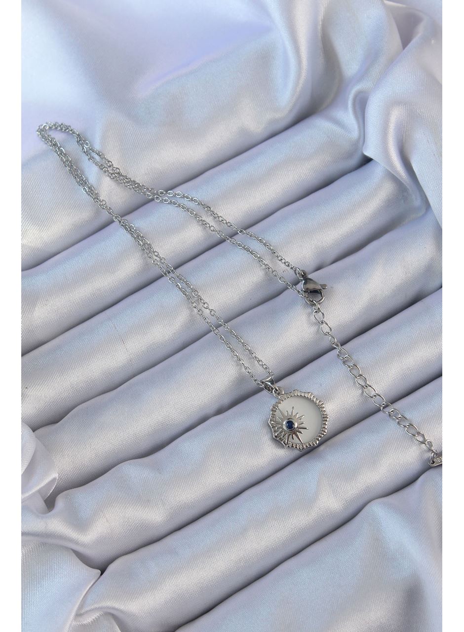 316L Çelik Gümüş Renk Zirkon Taşlı Mineli Kutup Yıldızı Kolye