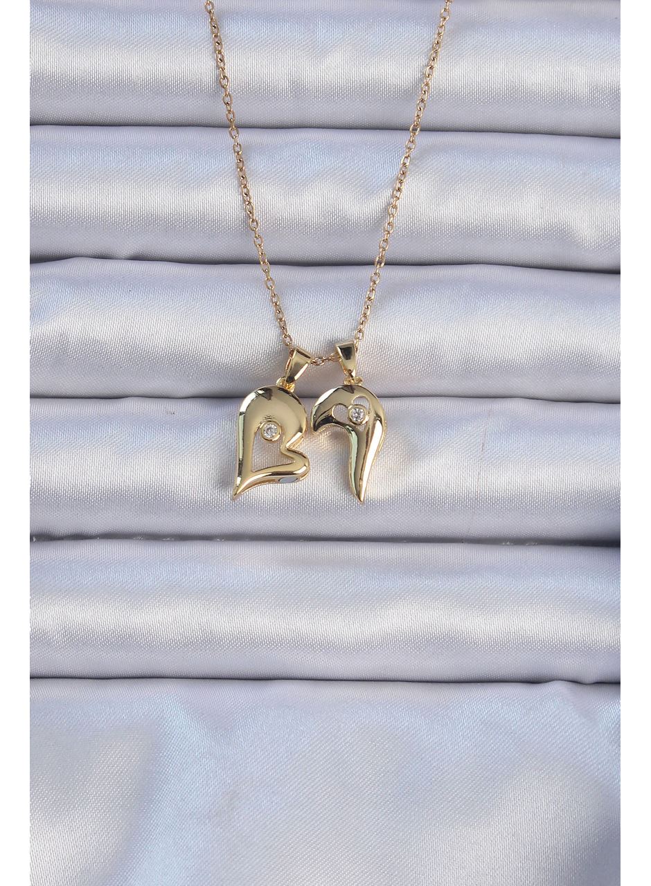 316L Çelik Zincir Altın Renk Zirkon Taşlı Mıknatıslı Kalp Kolye