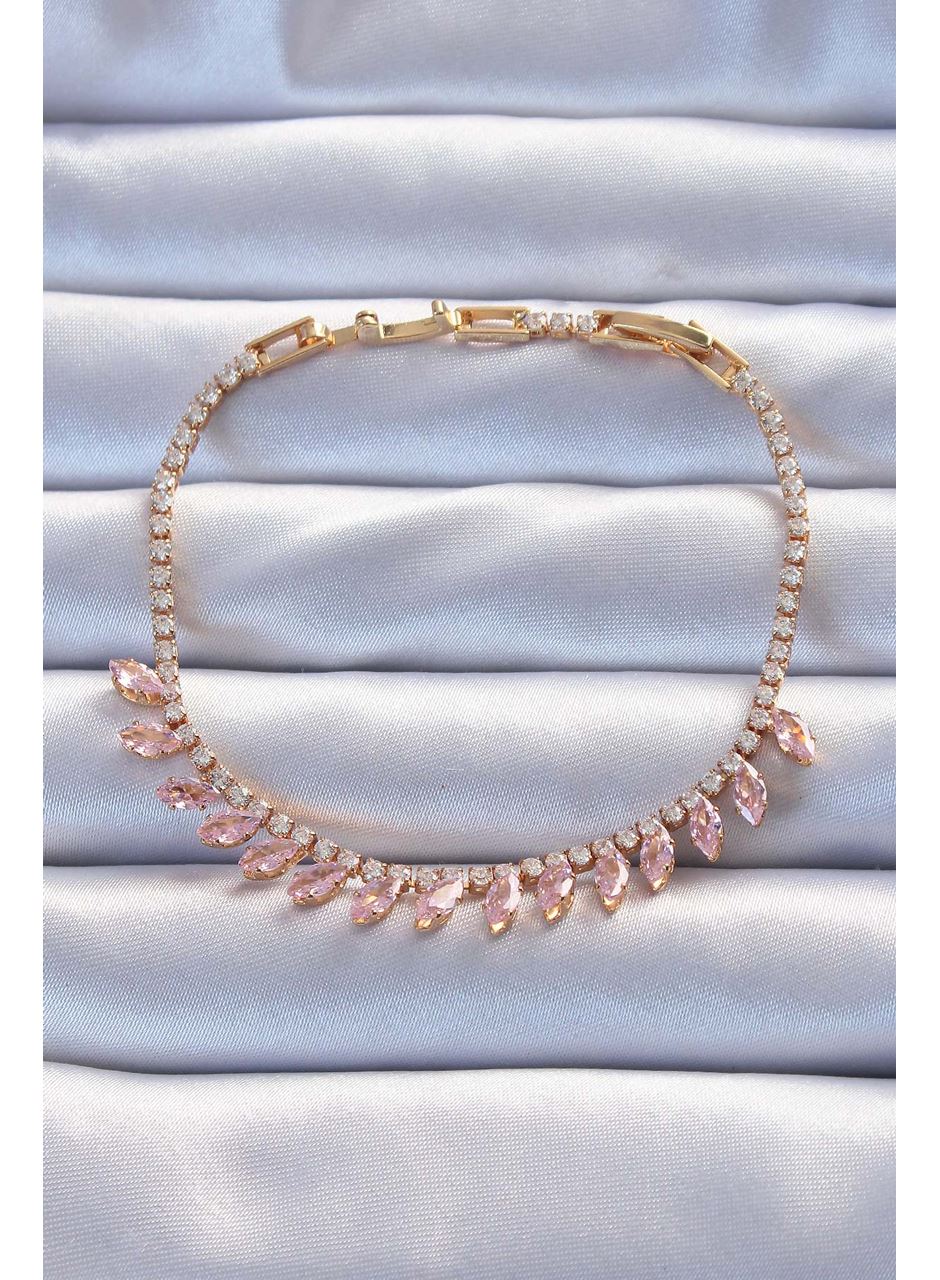 Pirinç Vip Seri Altın Renk Pembe Zirkon Taşlı Bileklik
