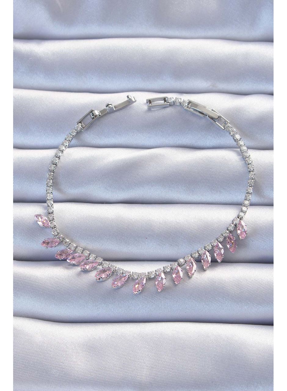 Pirinç Vip Seri Gümüş Renk Pembe Zirkon Taşlı Bileklik