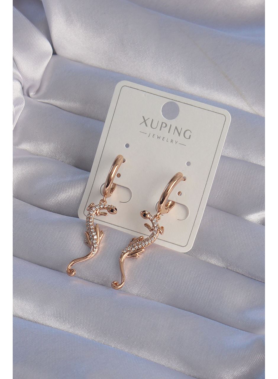 XUPİNG Rose Renk Zirkon Taşlı Kertenkele Model Halka Küpe