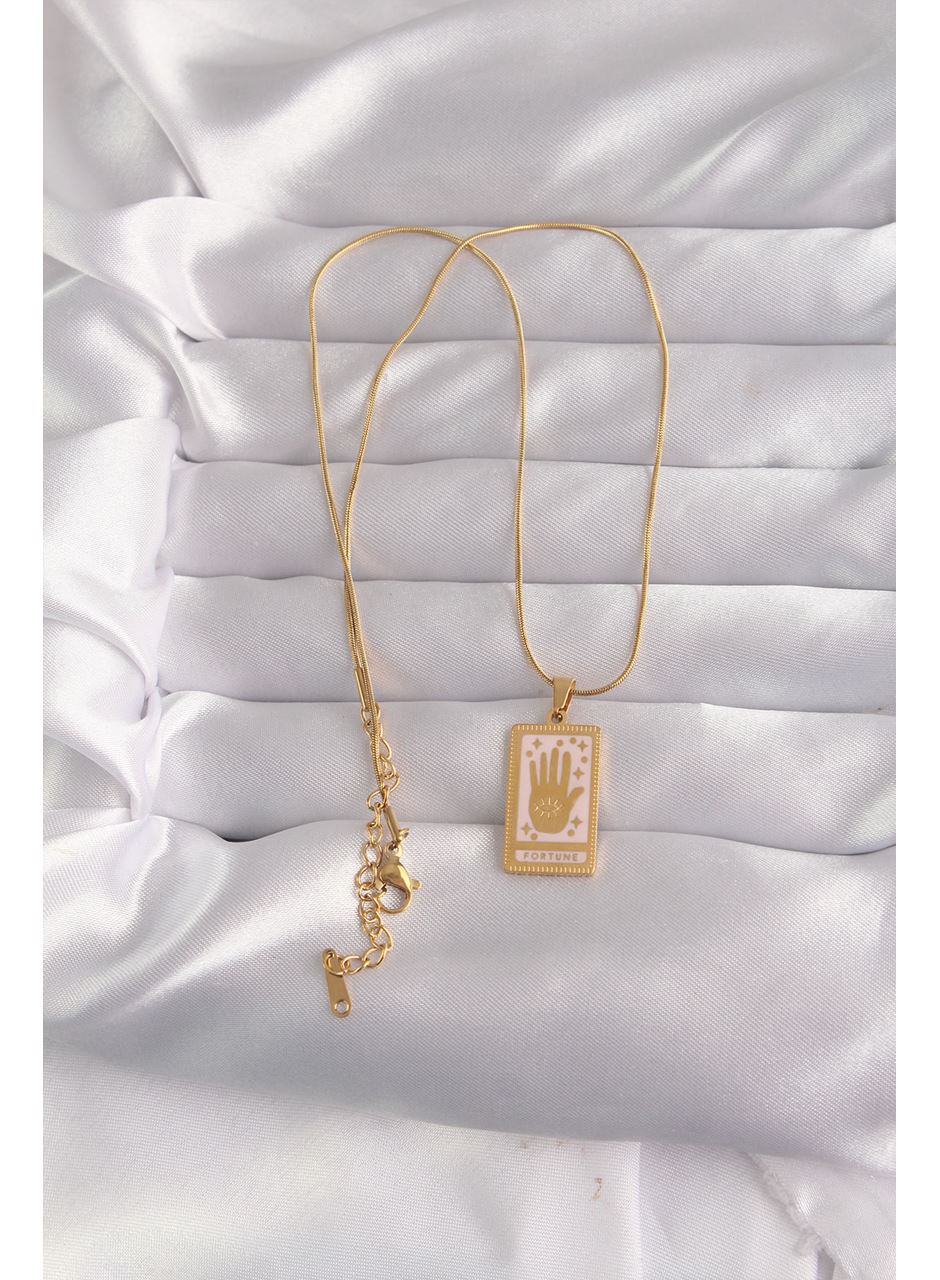 316L Çelik Gold Renk Pembe Mineli El Figür Tarot Kolye