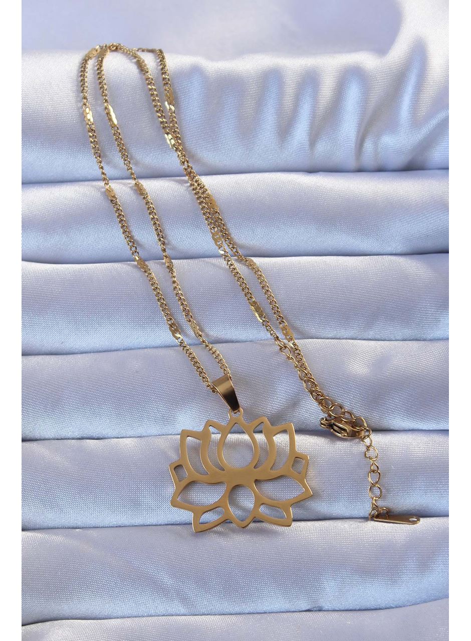 316L Altın Renk Lotus Kolye