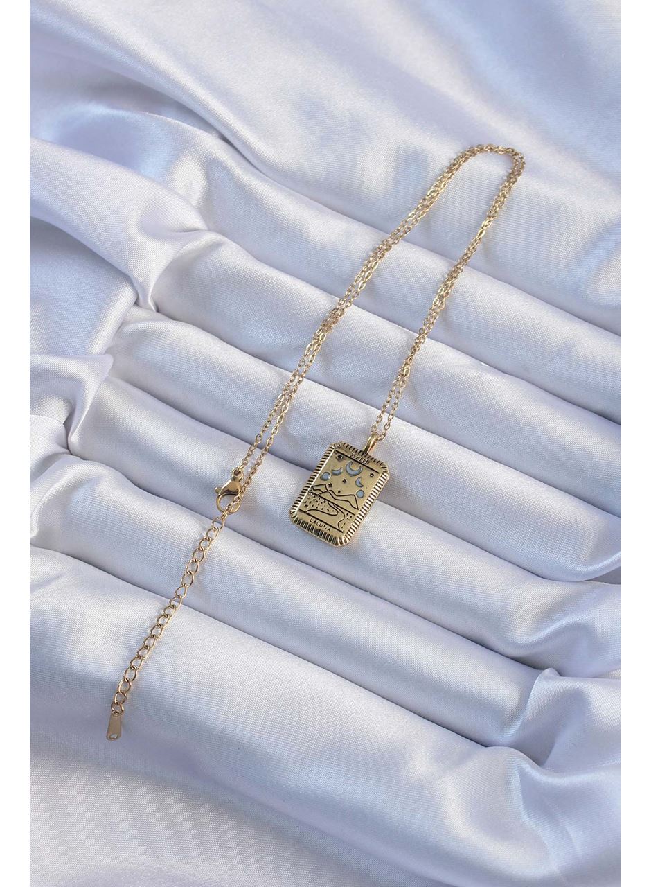 316L Çelik Zincir Eskitme Altın Renk Ay Figürlü Tarot Kolye
