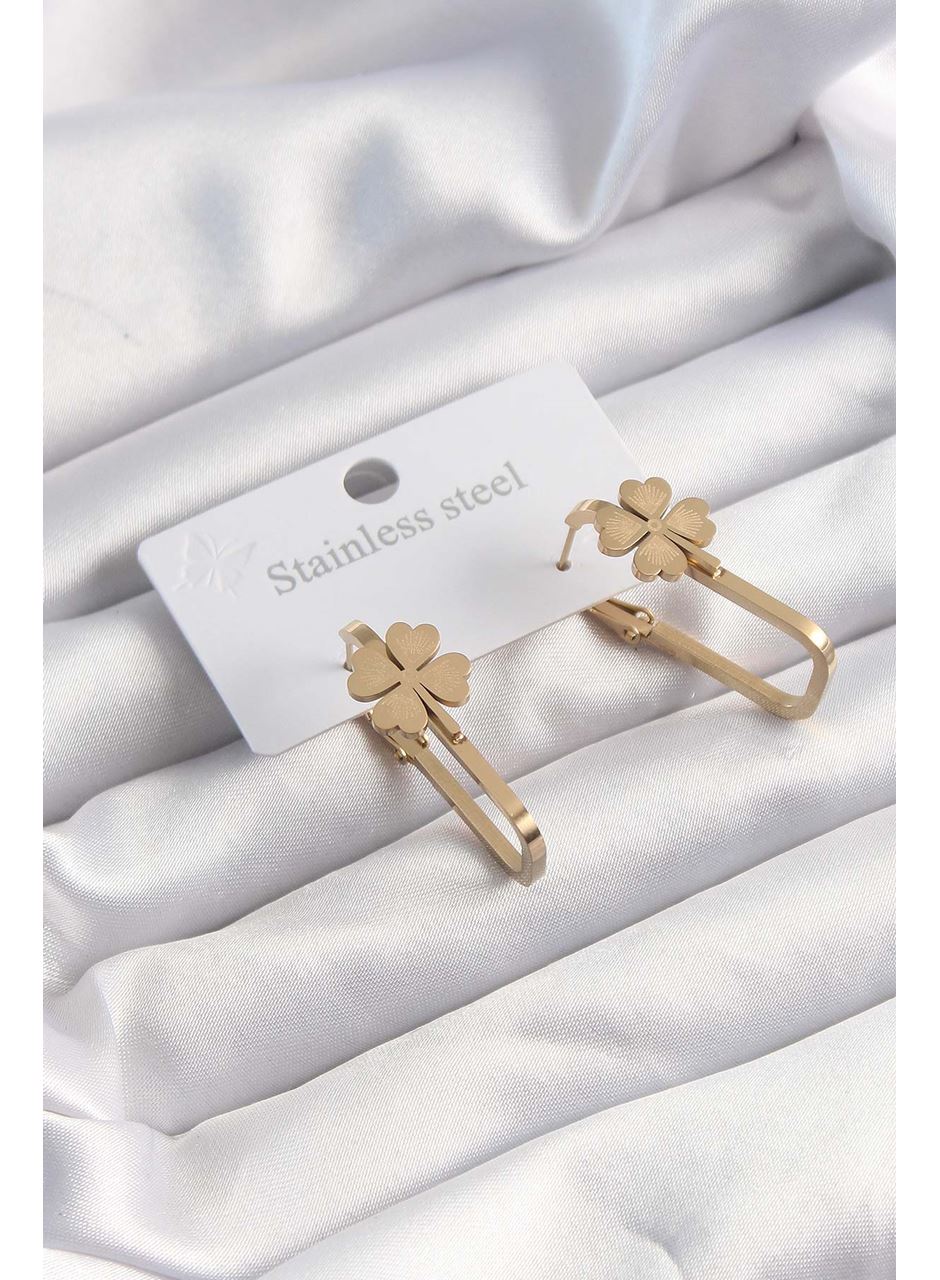 316L Çelik Altın Renk Geometrik Yonca Model Küpe