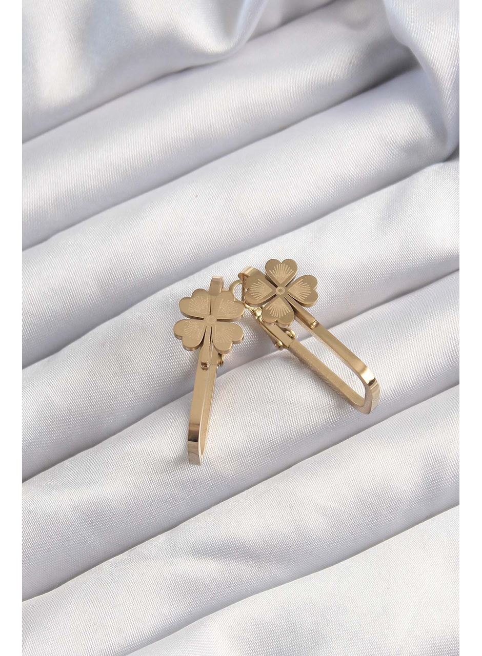 316L Çelik Altın Renk Geometrik Yonca Model Küpe