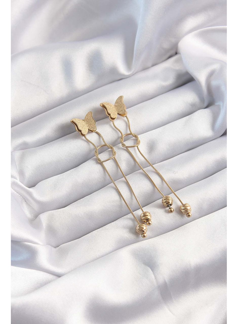 316L Çelik Altın Renk Sallantılı Düğüm Model Kelebek Küpe