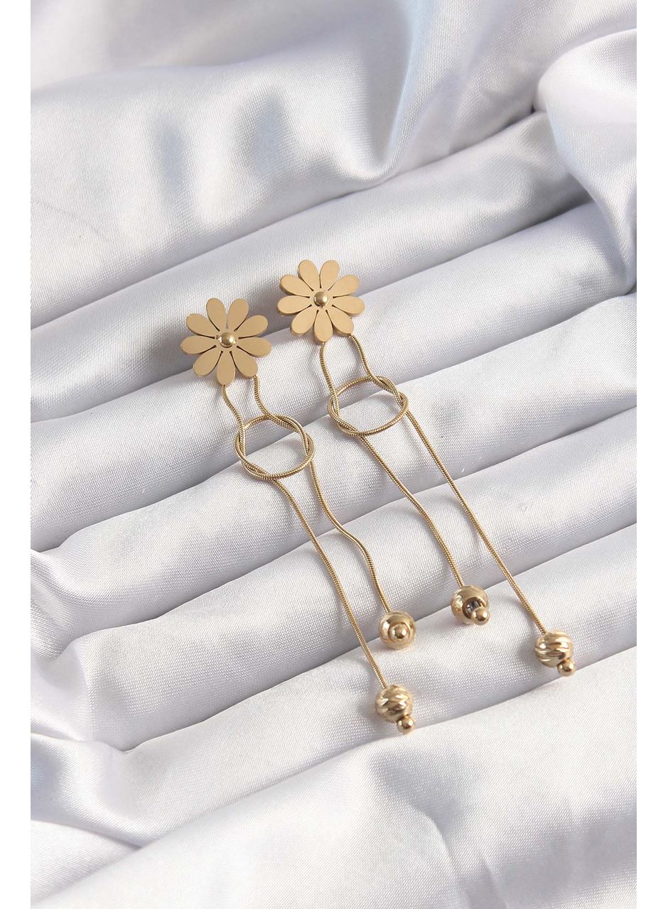 316L Çelik Altın Renk Sallantılı Düğüm Model Papatya Küpe