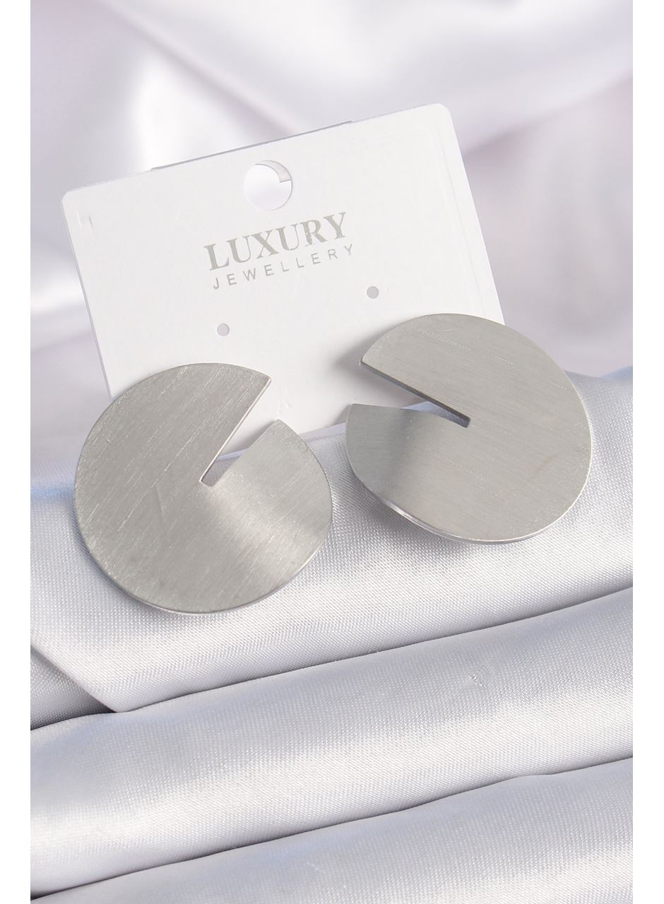 Pirinç Gümüş Renk Daire Plaka Model Kadın Küpe