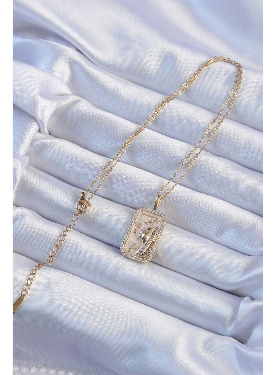 316L Çelik Zincir Altın Renk Zirkon Taşlı Yüz Figürlü Tarot Kolye