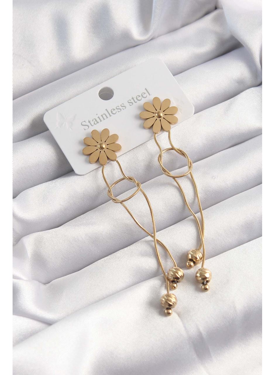 316L Çelik Altın Renk Sallantılı Düğüm Model Papatya Küpe