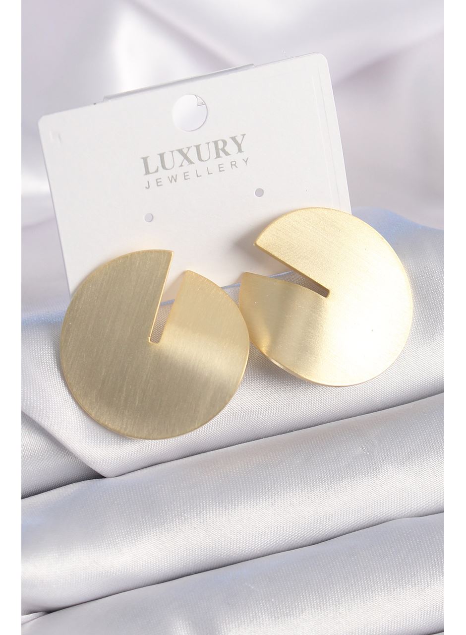 Pirinç Gold Renk Daire Plaka Model Kadın Küpe