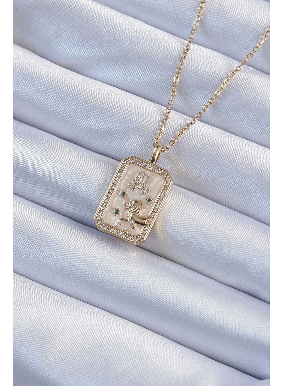 316L Çelik Zincir Altın Renk Zirkon Taşlı Aslan Figürlü Tarot Kolye