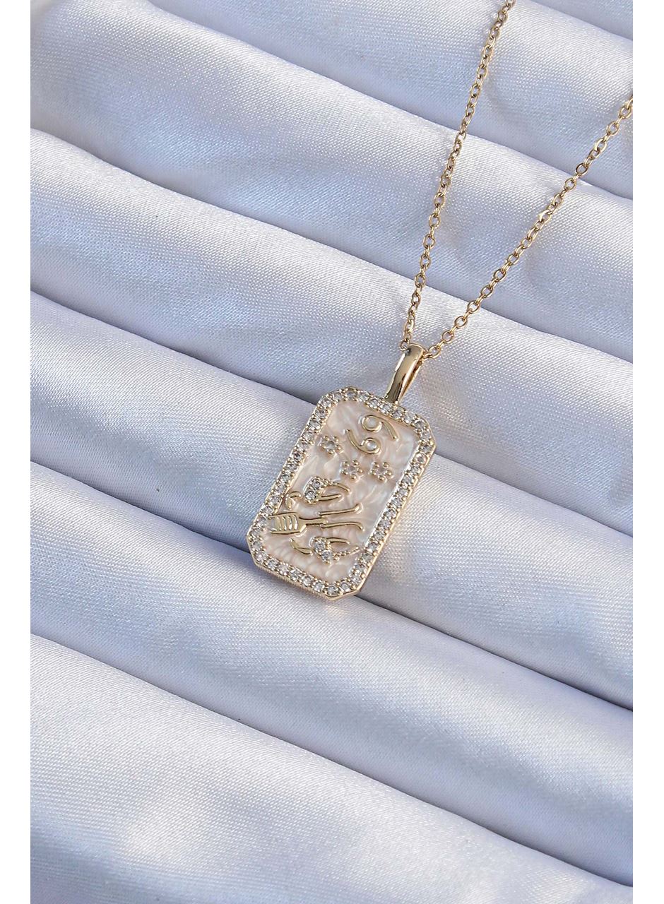 316L Çelik Zincir Altın Renk Zirkon Taşlı Çerçeveli Tarot Kolye