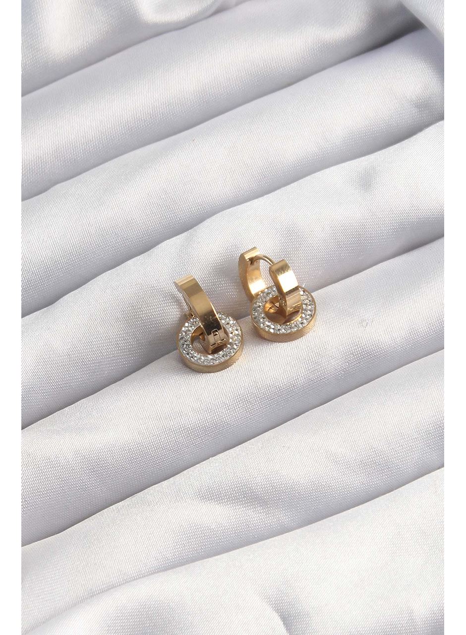 316L Çelik Altın Renk Zirkon Taşlı Halka Model Küpe