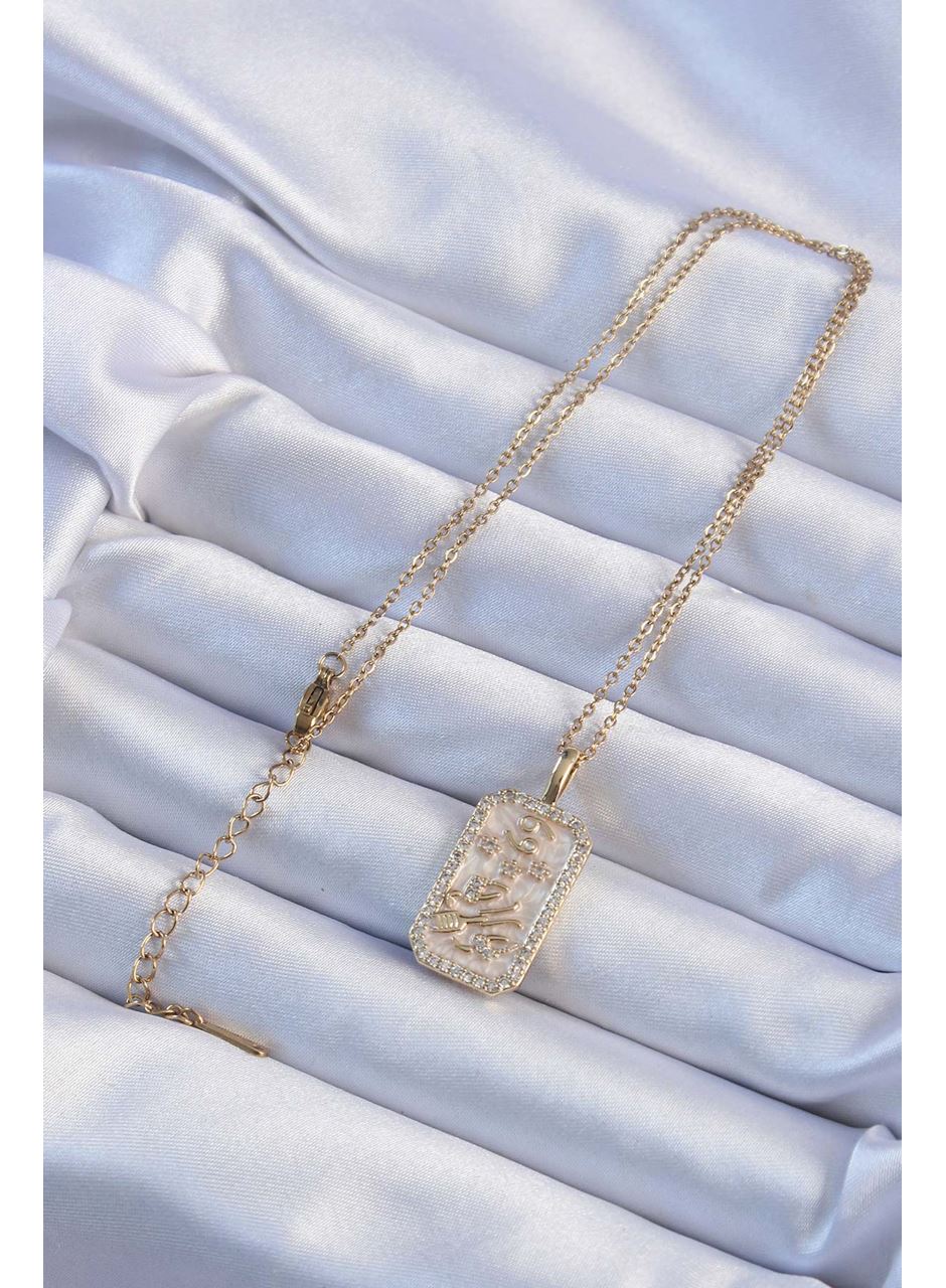 316L Çelik Zincir Altın Renk Zirkon Taşlı Çerçeveli Tarot Kolye