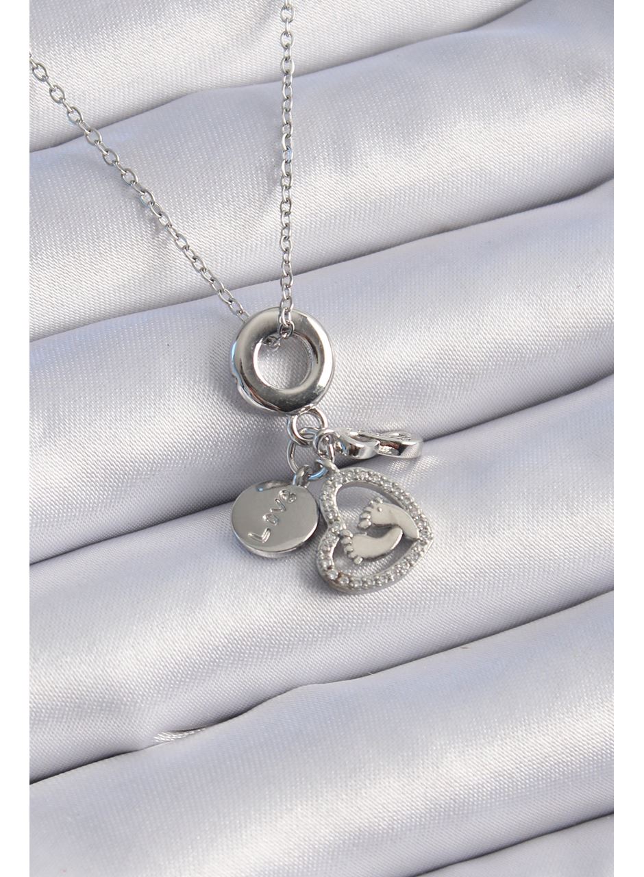 316L Çelik Gümüş Renk Zirkon Taş Detay Kalp Model Charm Kadın Kolye