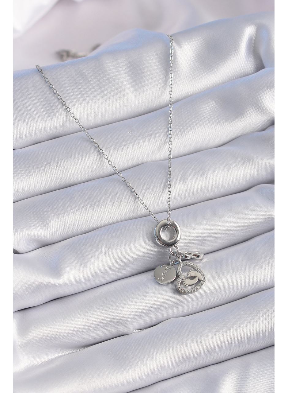 316L Çelik Gümüş Renk Zirkon Taş Detay Kalp Model Charm Kadın Kolye