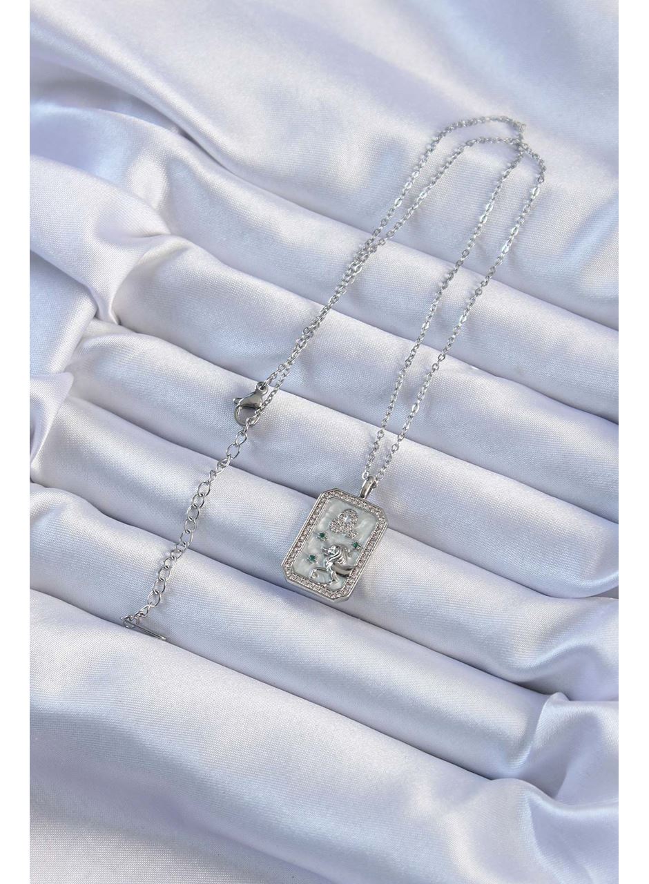 316L Çelik Zincir Gümüş Renk Zirkon Taşlı Aslan Figürlü Tarot Kolye