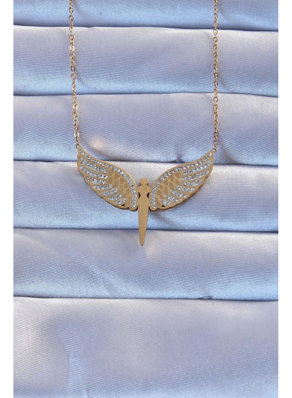 316L Çelik Altın Renk Zirkon Taşlı Mikail Kolye