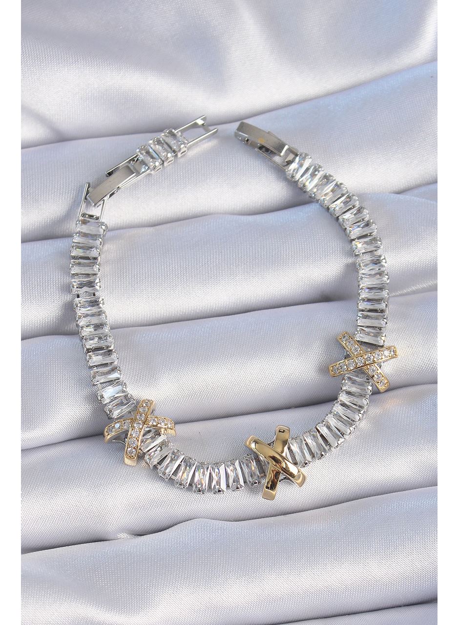 Pirinç Gümüş Renk Taşlı Su Yolu Model VİP Seri Kadın Bileklik