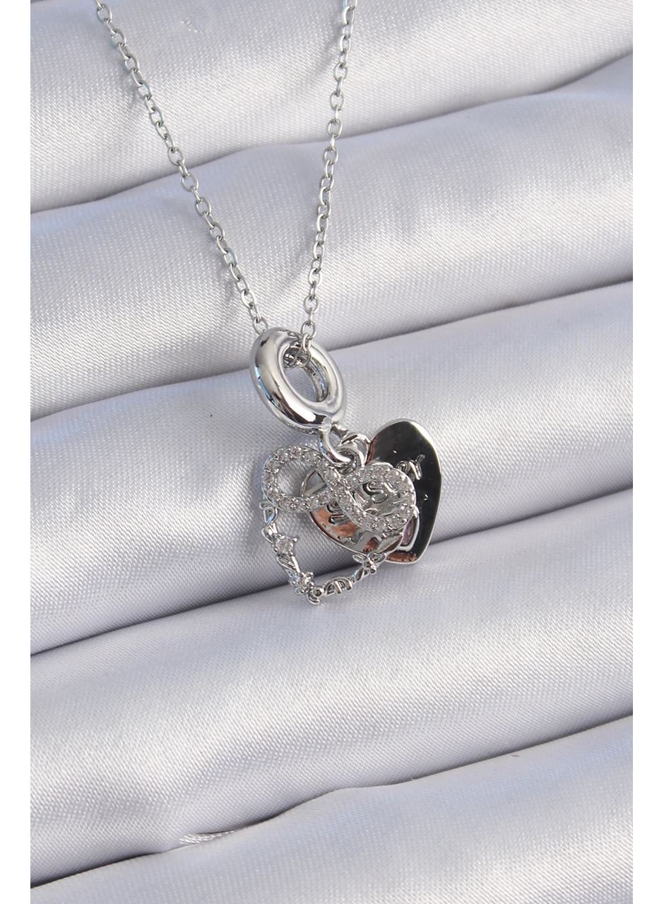 316L Çelik Gümüş Renk Zirkon Taşlı Sonsuzluk Kalp Figür Charm Model Kadın Kolye