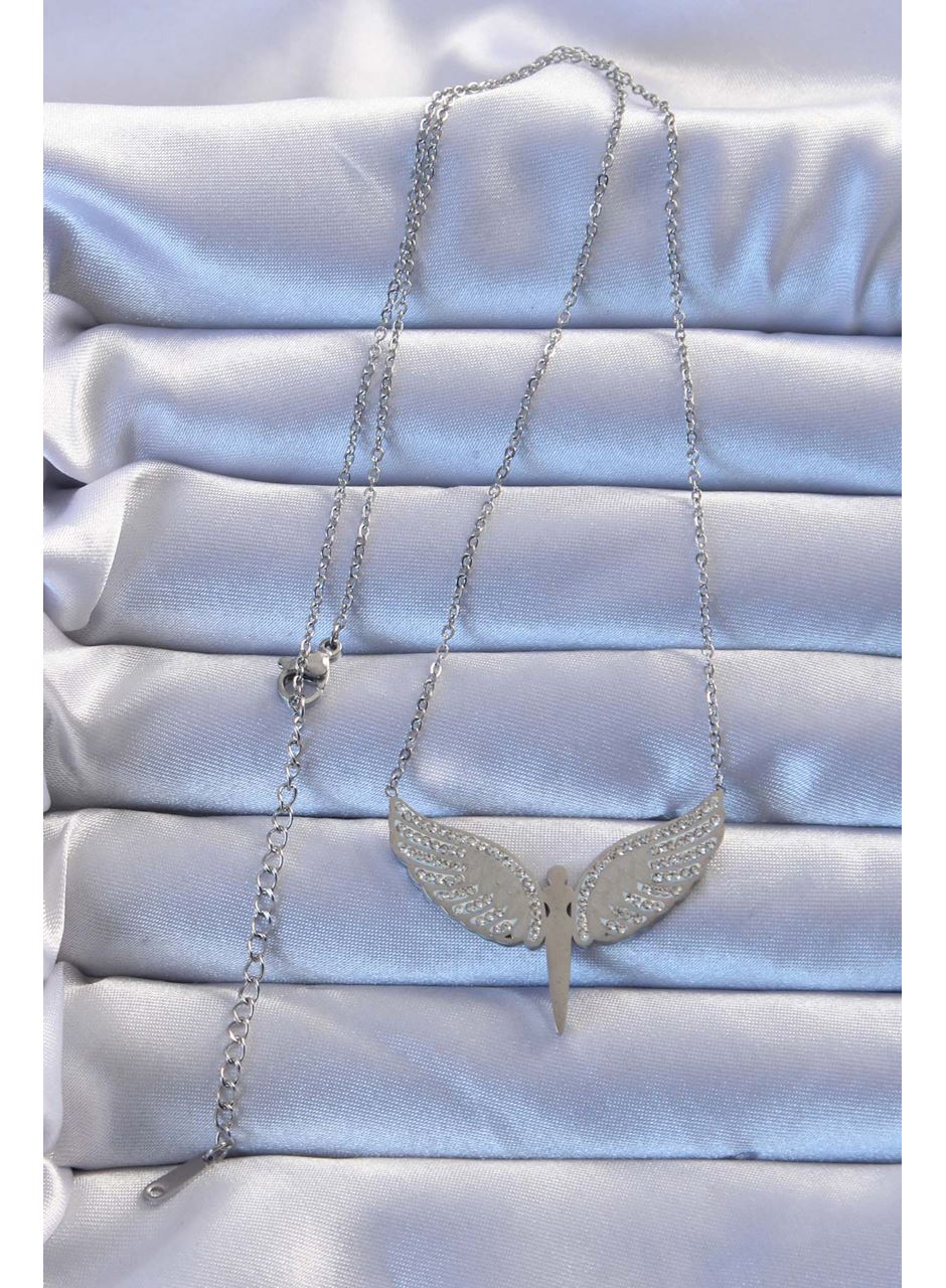 316L Çelik Gümüş Renk Zirkon Taşlı Mikail Kolye