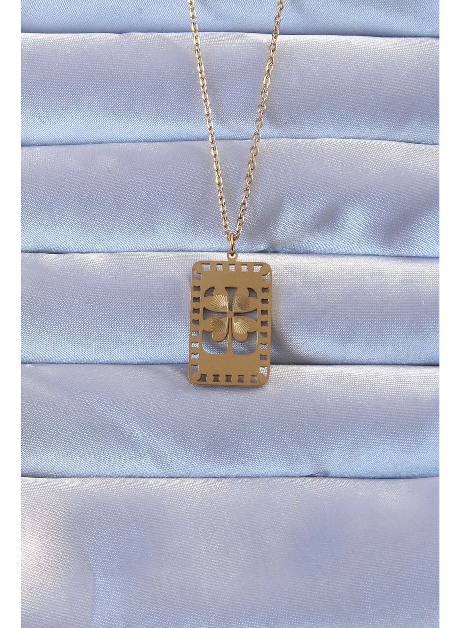 316L Altın Renk İşlemeli Yonca Model Vintage Kolye