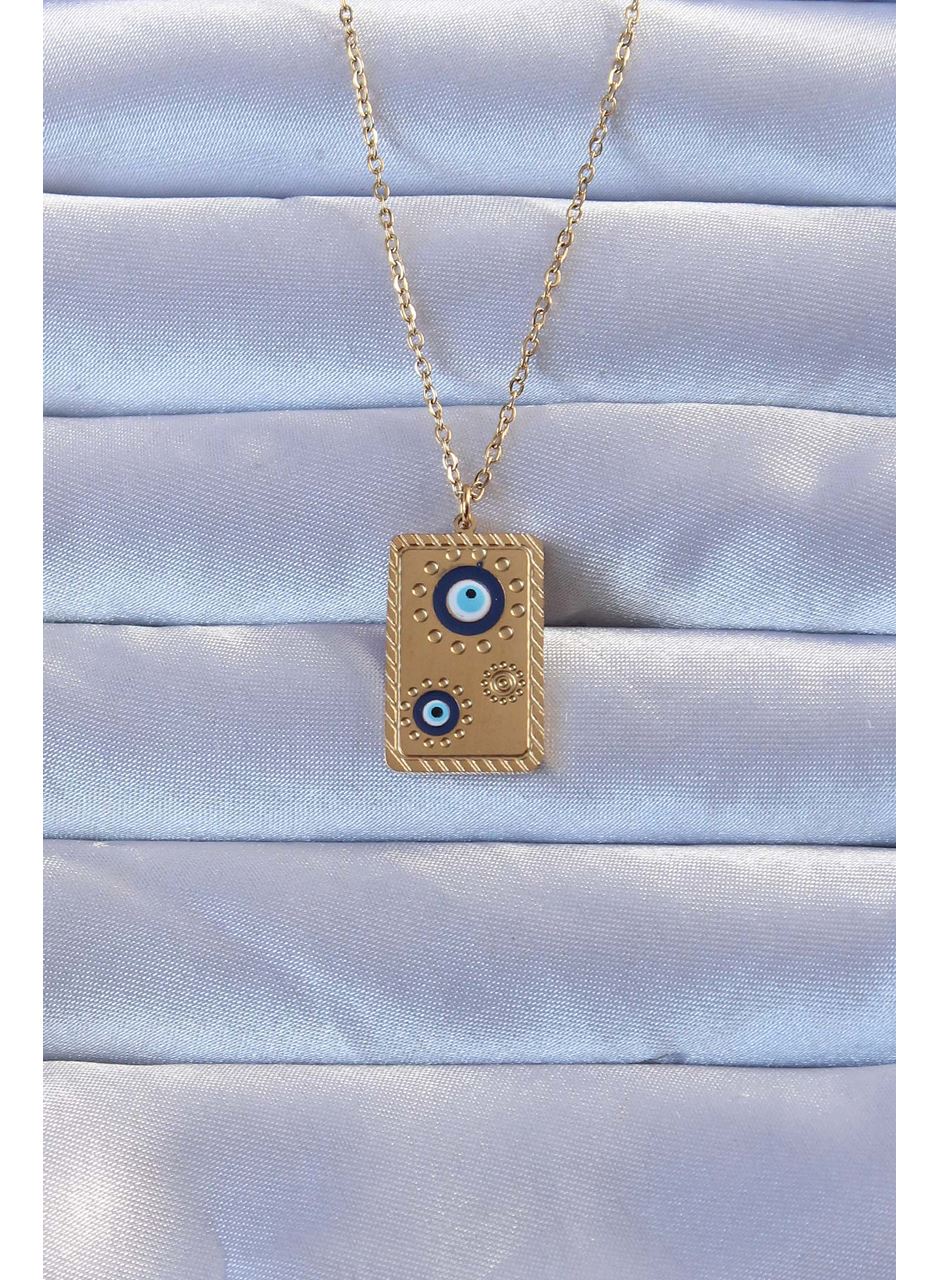 316L Altın Renk İşlemeli Nazarlı Vintage Kolye