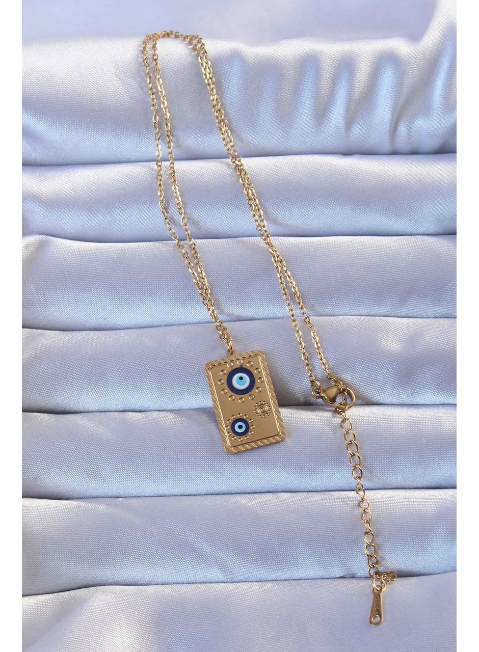 316L Altın Renk İşlemeli Nazarlı Vintage Kolye