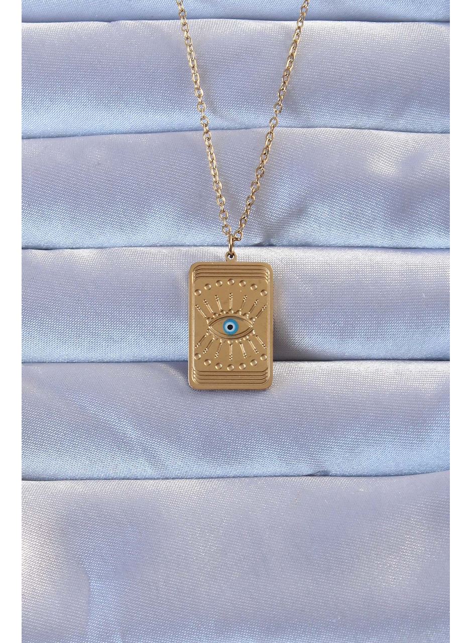 316L Altın Renk İşlemeli Nazarlı Göz Model Vintage Kolye