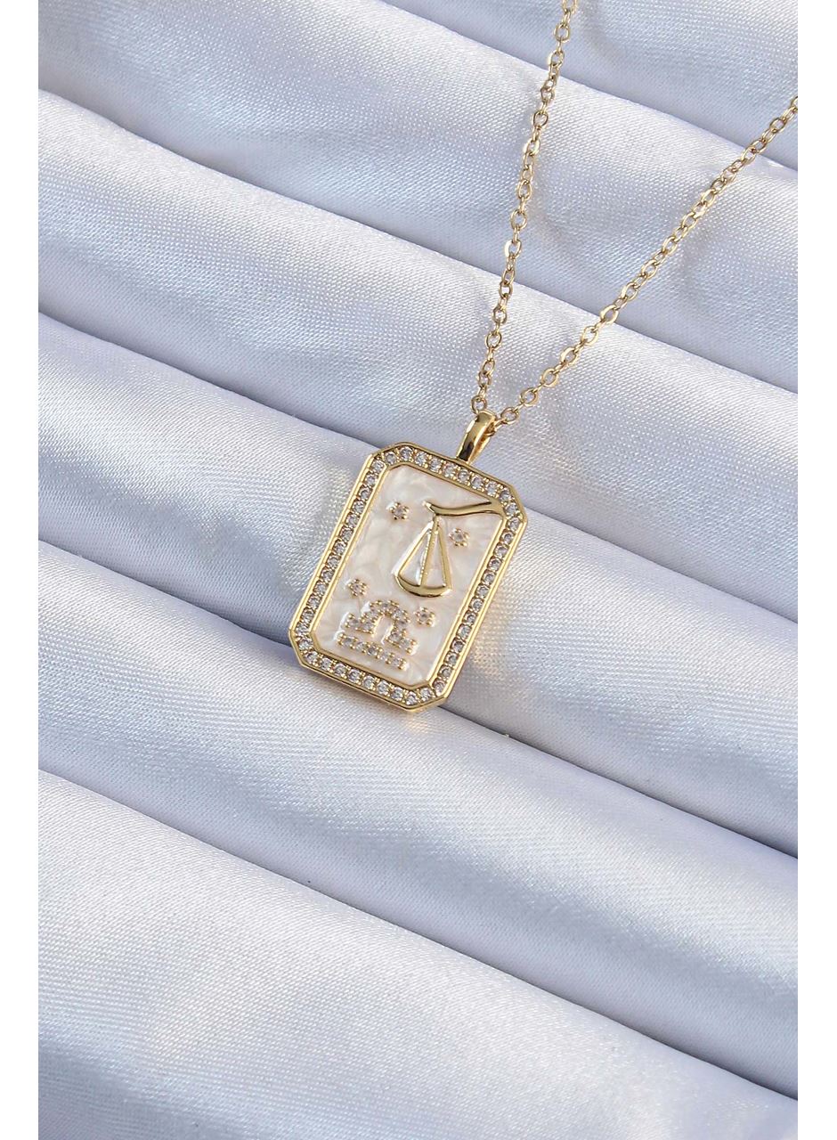 316L Çelik Zincir Altın Renk Zirkon Taşlı Çerçeveli Tarot Kolye