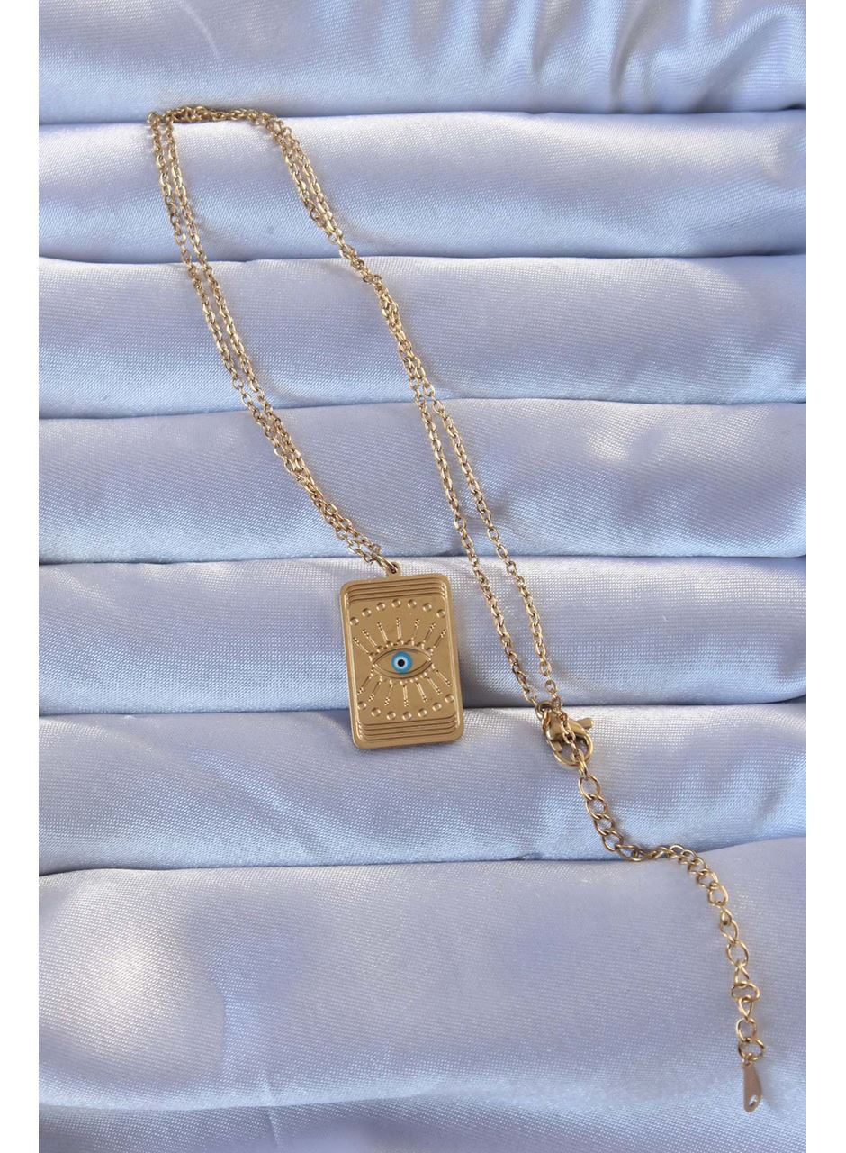 316L Altın Renk İşlemeli Nazarlı Göz Model Vintage Kolye