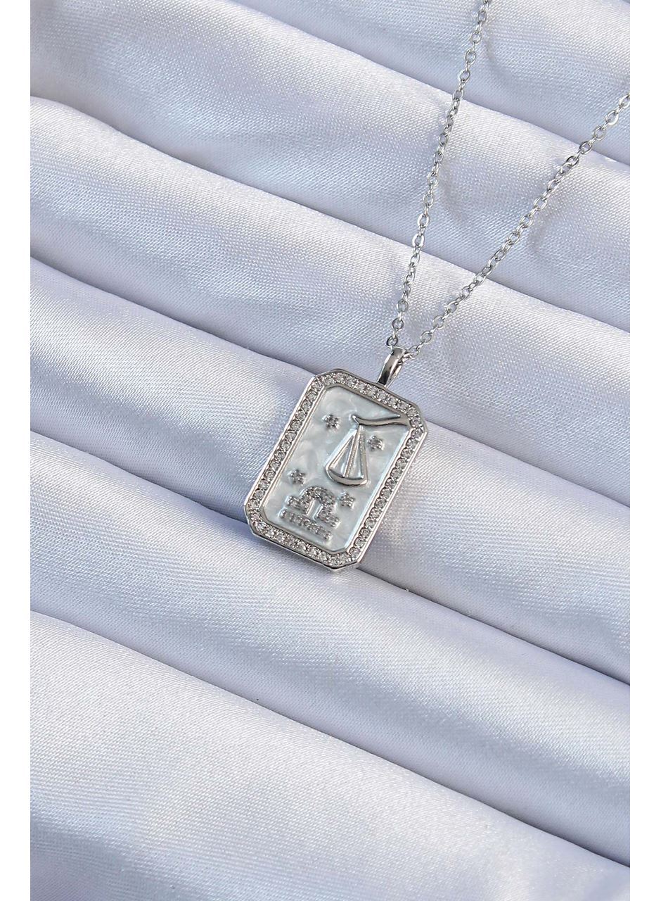 316L Çelik Zincir Gümüş Renk Zirkon Taşlı Çerçeveli Tarot Kolye