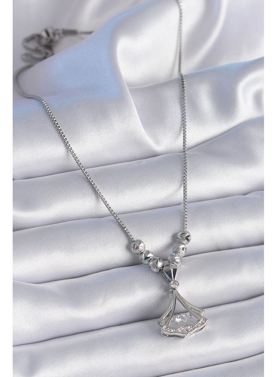 316L Çelik Zincir Gümüş Renk Gingko Yaprağı Model Zirkon Taş Detay Kadın Kolye