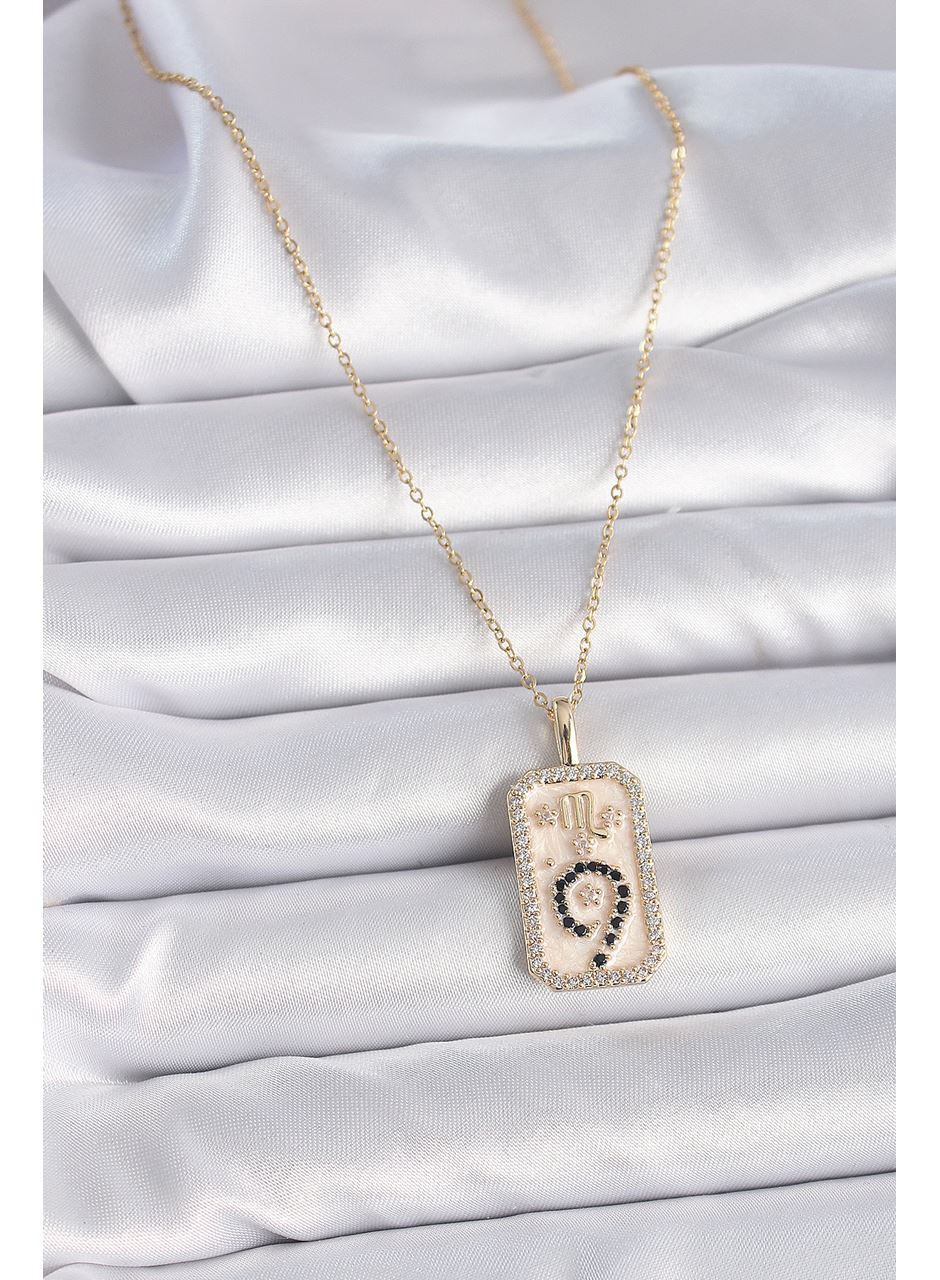 316L Çelik Gold Renk Zincir Akrep Burcu Zirkon Taşlı Kadın Kolye