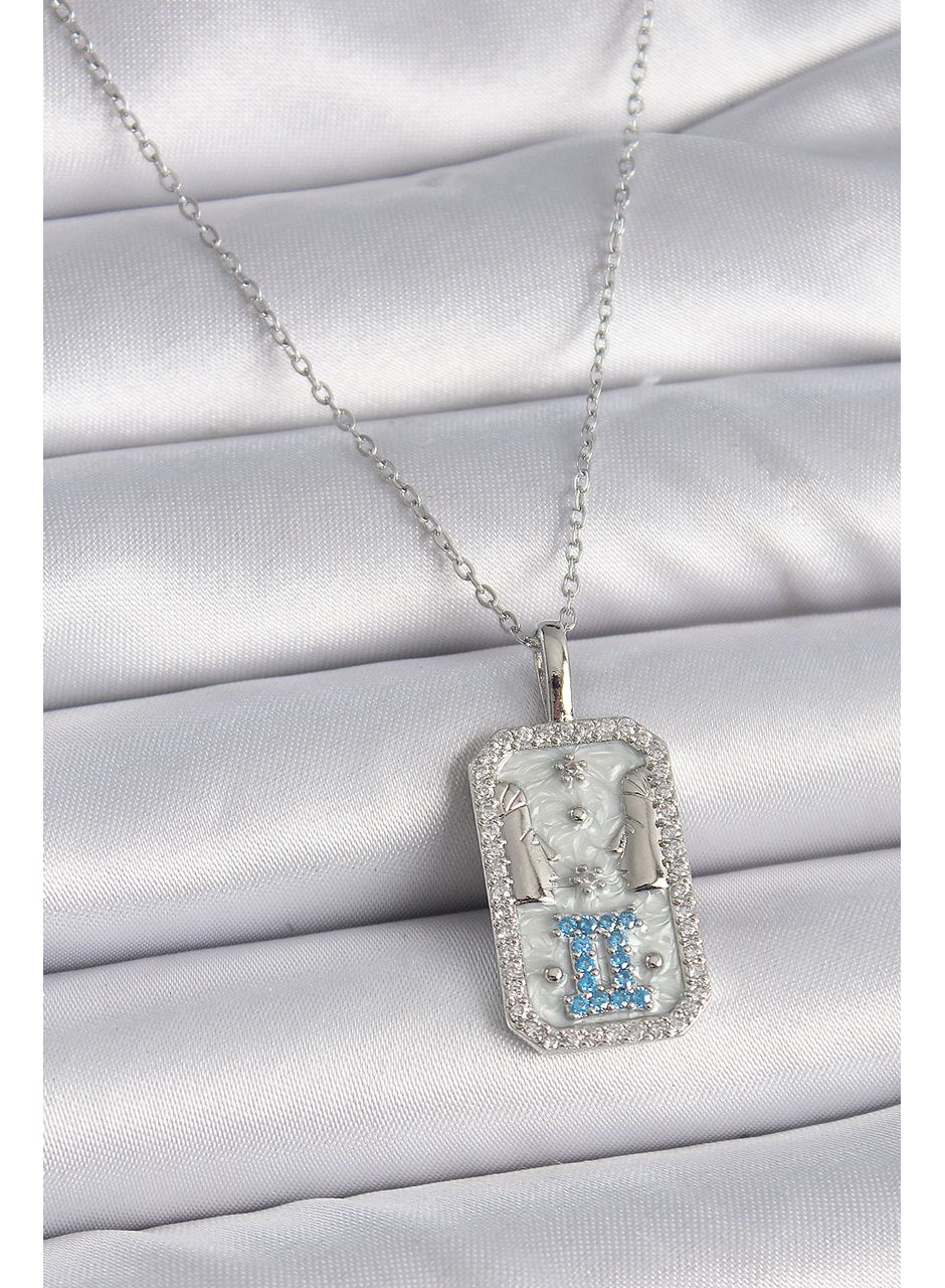 316L Çelik Gümüş Renk Zincir İkizler Burcu Zirkon Taşlı Kadın Kolye