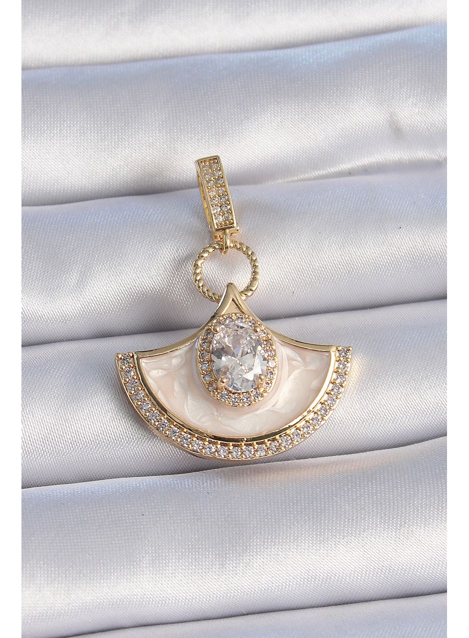 Pirinç Gold Renk Zirkon Taş Detaylı Beyaz Mineli Ajda Charm