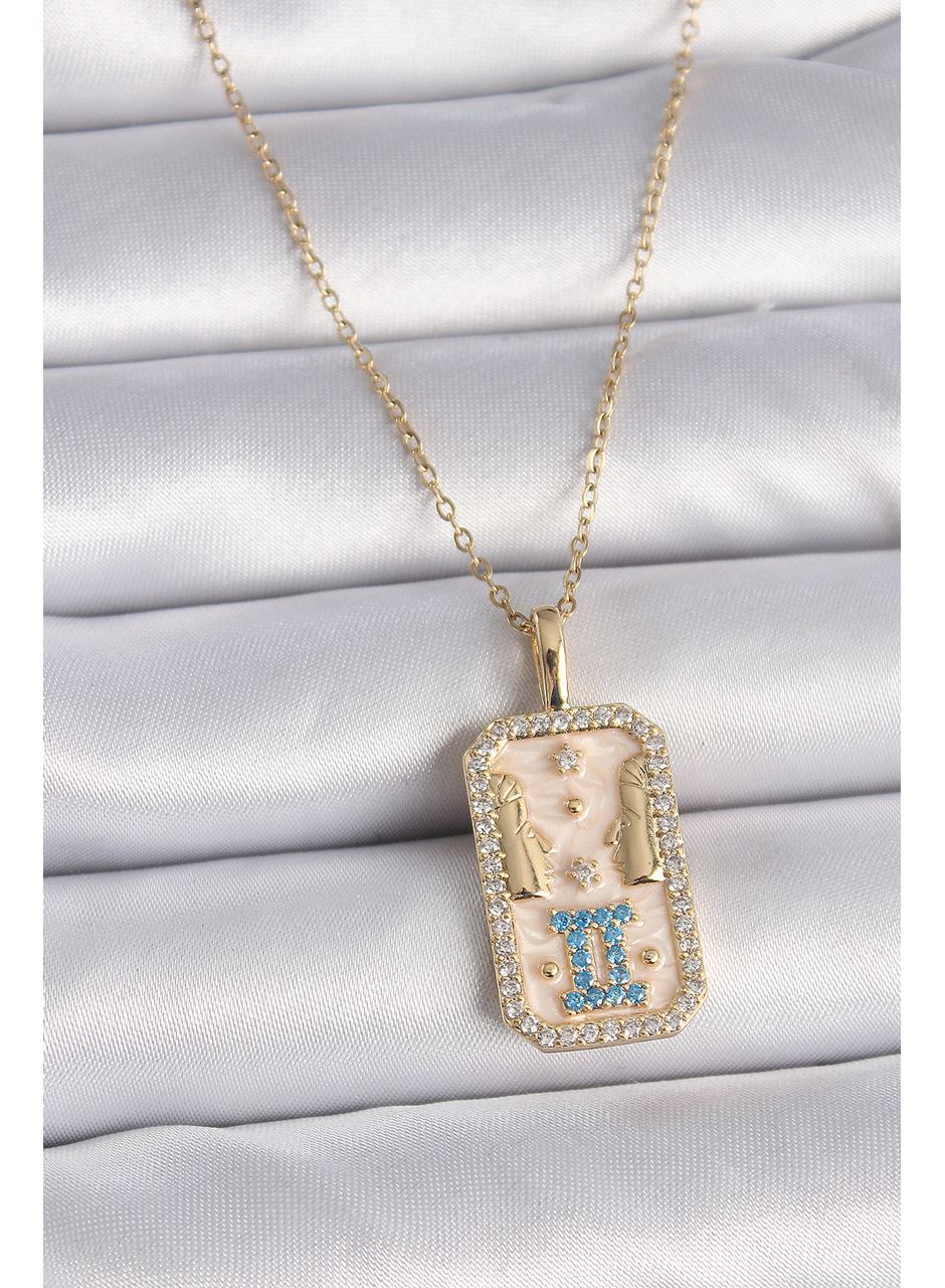 316L Çelik Gold Renk Zincir İkizler Burcu Zirkon Taşlı Kadın Kolye